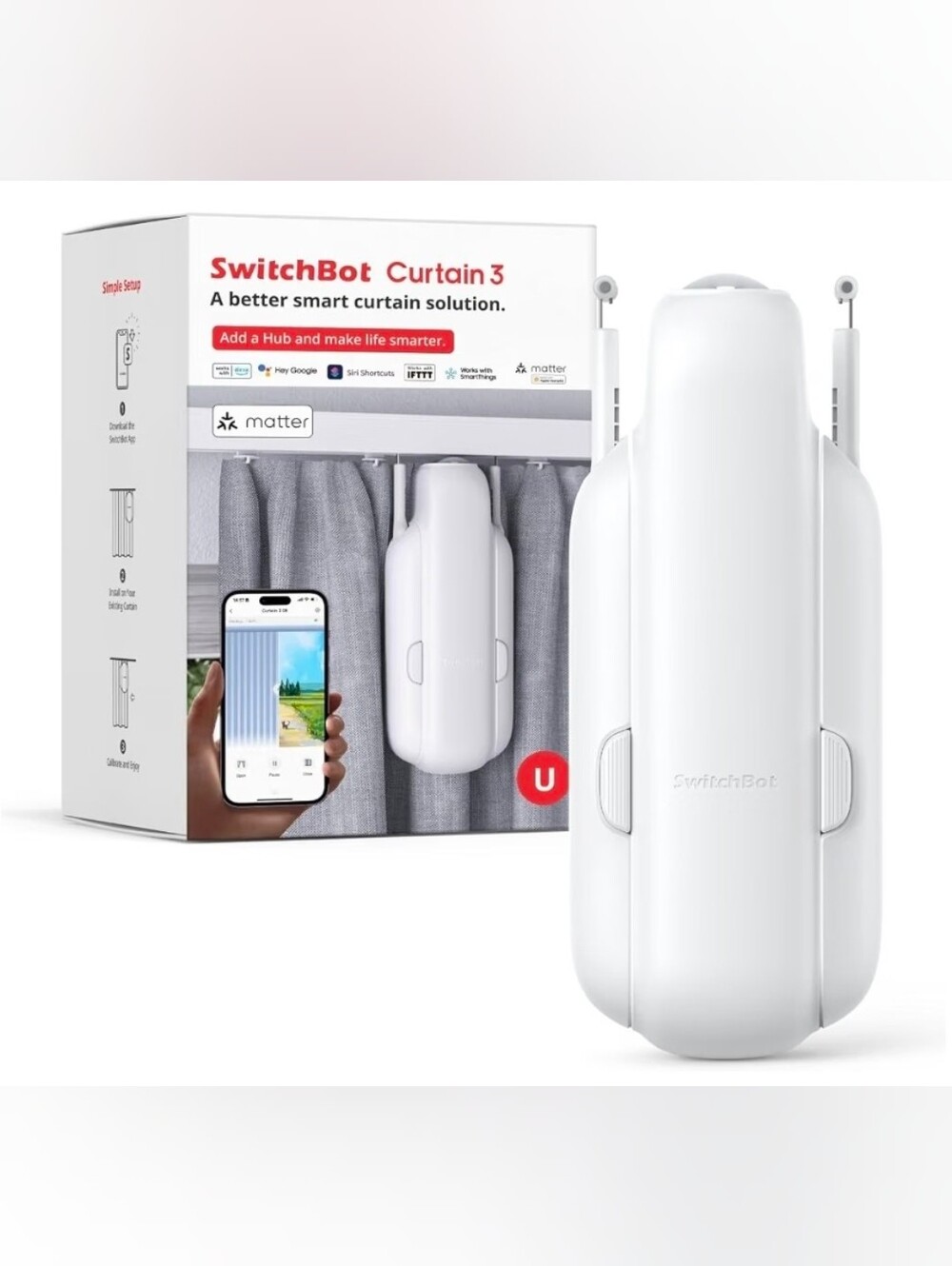 SwitchBot Curtain 3 Automatic Smart Curtain Opener Rod Bluetooth Remote Control